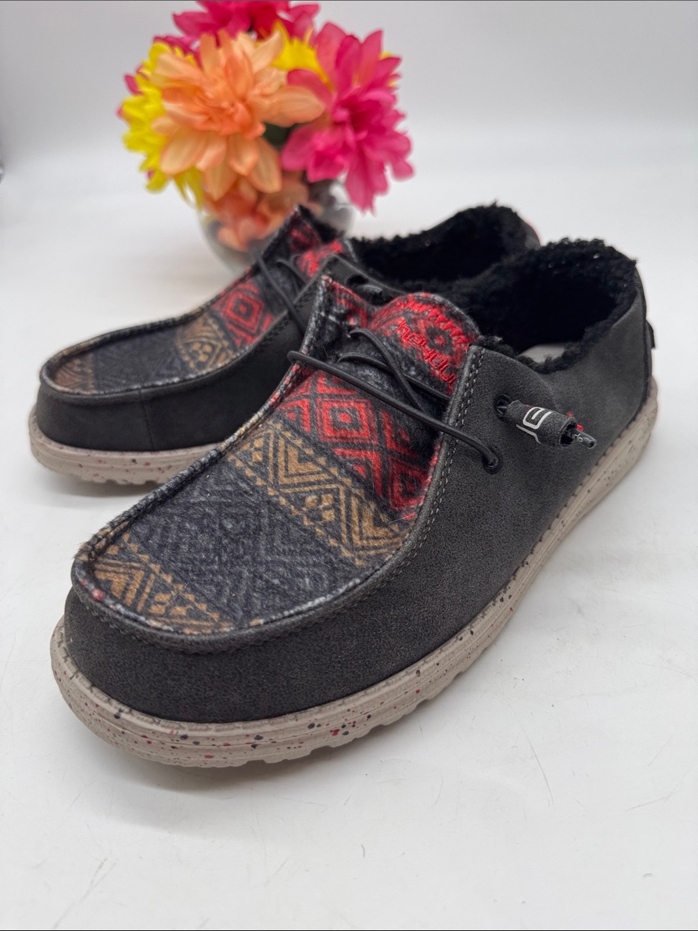Heydude Wendy Women's Casual Black Wool-Patterned Slip-On Shoes